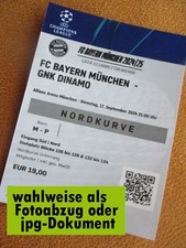 2024/25 --- FC Bayern München - Dynamo Zagreb -- Champions League Ticket / Foto