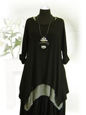LAGENLOOK Überwurf Tunika Long-Shirt ❷Fb schwarz weiß 44 46 48 50 52 54 56 58