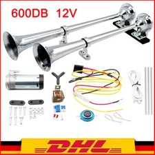 600DB 12V Fanfare Hupe Druckluft Horn Nebelhorn Chrom mit Kompressor Bus PKW LKW