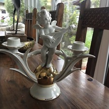 Kerzenhalter 3 Flaumig Art Deco Porzellan Putte C. Scheidig Gräfenthal