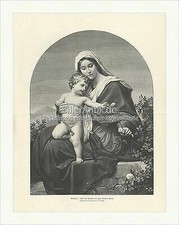 Madonna von Prof. Theodor Grosse Mutter Gottes Rosen Heilige Holzschnitt C 2172