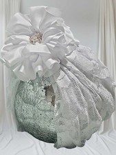 Babymütze zum Taufkleid Taufmütze Baby Turban Taufhut Mütze Taufe weiß  6-18M