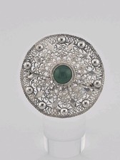 Ost Friesenschmuck 990er Silber, Filigran Anhänger/Brosche, Grüner Stein /J018