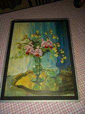 DDR Ostalgie Gemälde Kunstdruck Stillleben Blumen Alt Antik Dachbodenfund Shabby
