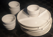 Germany Keramik 6x Fondueteller Raclette Sushi weiß + 6x Dip Schale