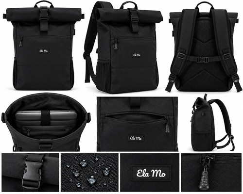 Ela rolltop rucksack black - mo,