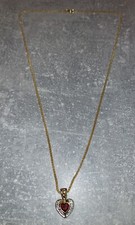 Gelbgolderkette (333er) Himbeer-Halskette, mit Gelbgold-Herz (333er + Rubin)