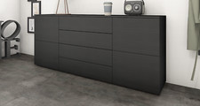 Sideboard 166cm Kommode Schrank Weiß Hochglanz Schwarz 4 Türen Modern ROVA