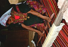 Postkarte::Negev, An einem Beduinenzelt im Negev Beduinen, Frauen weben Teppich