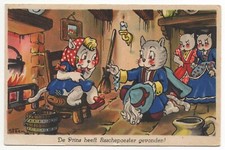 AK Katzen vermenschlicht,  der Katzenprinz hat sein Aschenbrödel gefunden