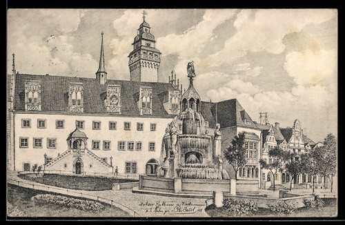 Künstler zeitz rathaus - künstler-ak, zeitz,