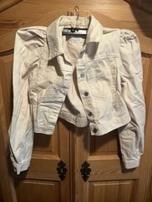 Beige Dünne Jeansjacke Jacke Gerafft Gr M/L Wie Neu Denim Bolero