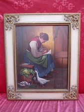 Künstler- Gemälde  ,Mädchen mit Buch und Federvieh , Schmitz-Kaiser   Düsseldorf