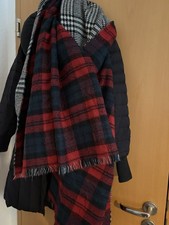 Schal Stola, Wollmischung, Rot Schwarz Kariert, Andere Seite Schwarz Weiß 180x80