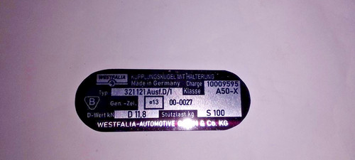 Typenschild ahk westfalia - typenschild,