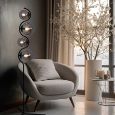 Stehleuchte Stehlampe Esszimmerleuchte Glaskugel rauchfarben 4 flammig H 160 cm