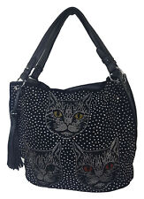 Beutel Handtasche Beuteltasche Katzen - echte Strass-Steine - Katze Kater 