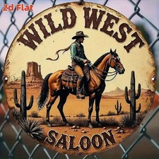 Blechschild rund Wild West Saloon Cowboy Pferd Vintage Metallschild TEL3314