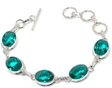 PARAIBA TURMALIN EDELSTEIN ARMBAND  925 Sterlingsilber  HANDGEFER. 17-20 CM.