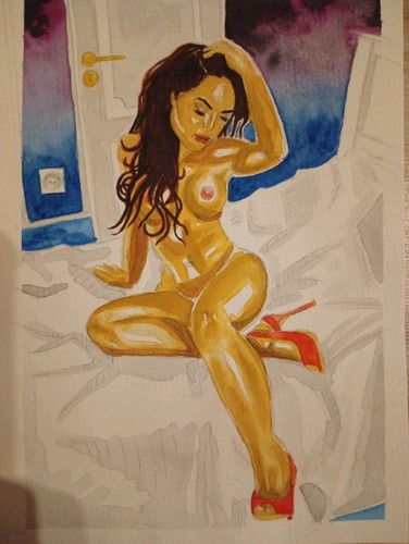 Aquarell gemälde akt frau - gemälde, auf
