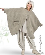 LAGENLOOK Oversize Poncho Walk-Wolle Jacke sand natur 48 50 52 54 56 58 XXL-XXXL