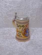 Keramik Design Bierkrug mit Zinndeckel Spruch Gerste und Hopfen Mönch - Vintage