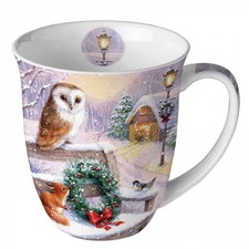 Tasse Eule mit Eichhörnchen Kaffeetasse Teetasse Vogel Winter Laterne Weihnacht