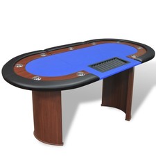 Pokertisch 10 Spieler Poker Tisch Pokertable + Chiptray Getränkehalter Grün/Blau
