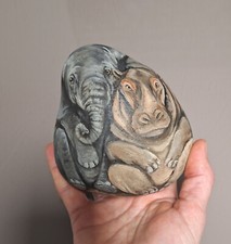 bemalter Stein/ handbemalt/ Elefant und Nilpferd, Skulptur, Dekoration, Geschenk