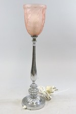 Tischlampe Metall Chrom Glasschirm Art Deco um 1930  (GV355)