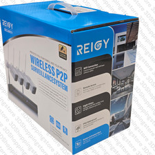 REIGY 3MP WLAN Outdoor Überwachungskamera Set mit Flutlicht, 8CH Wireless Weiß
