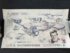 Poster Raumschiff Enterprise Ncc-1701-A Kirk Gezeichnet 56,5x32,5cm Beige