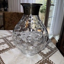 Große Kristall Vase Silberrand, Montur 835 Silber Kugelschliff, 50/60er Jahre