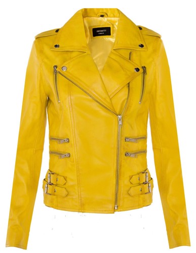 Damen leder bikerjacke - bikerjacke, gelb