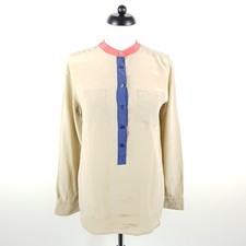 Equipment Seidenbluse Damen M Beige Blau Rosa Langarm Henley Bluse Seide
