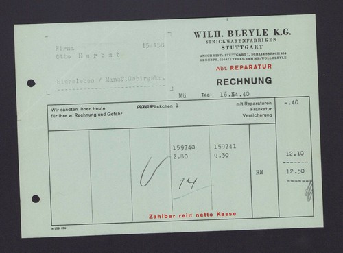 Stuttgart rechnung 1940 - stuttgart,,