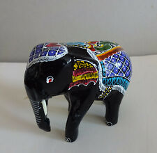 Elefant Holz Skulptur Handarbeit geschnitzt lackiert schöne Bemalung 8 cm hoch