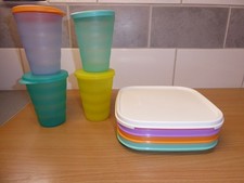 Tupperware Campingteller Picknick Teller mit Becher und deckel bunt