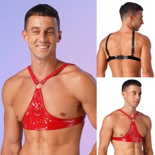 Herren BH Glanzend Clubwear Brust Tops Bodycon Shirts Sport Unterhemd Ärmellos