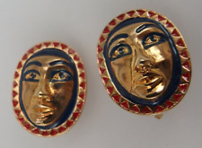 Neugablonz: Paar figürliche Ohrclips Theater-Maske Emaille 1960er Jahre (87577)