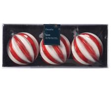 3 Weihnachtskugeln 8cm Glas mit Glitzer Streifen Motiv Christbaumkugeln rot weiß