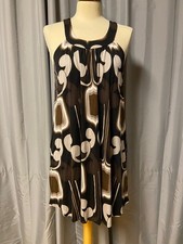 RARE 100%Seide Hängerchen-Jersey-Tunika-Koffer-Kleid RETRO schw.-braun-weiß S/36