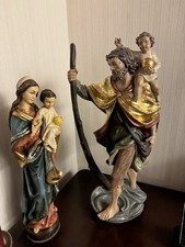 Vintage Heiliger Christopherus aus Holz geschnitzt; Gold & Madonna mit Kind