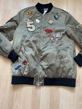 Zara Bomber Jacke Patches Khaki Herbst Gr M