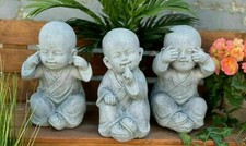 Steinfigur 3er Buddha Mönche Shaolin nichts hören sehen sagen Frostfest 26 cm