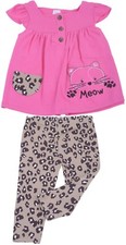 Pink KITTY Leoparden CAT Baby DRESS / LEGGINGS Mädchen 2-teiler Rockabilly