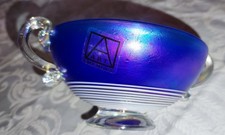 Igor Müller czech art glass irisierende blaue Schale im Jugendstil 90er signiert