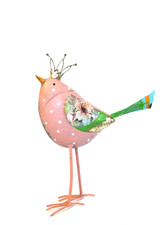 Dekofigur Metall Vogel rosa