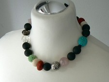 Halskette Collier D´Oro Lina  Lavastein Schaumkoralle Rosenquarz Glücksbringer