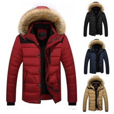 Men's Winter Warm Fur Collar Hooded Long Coat Jacket Parka Outwear Ski Snow Soft